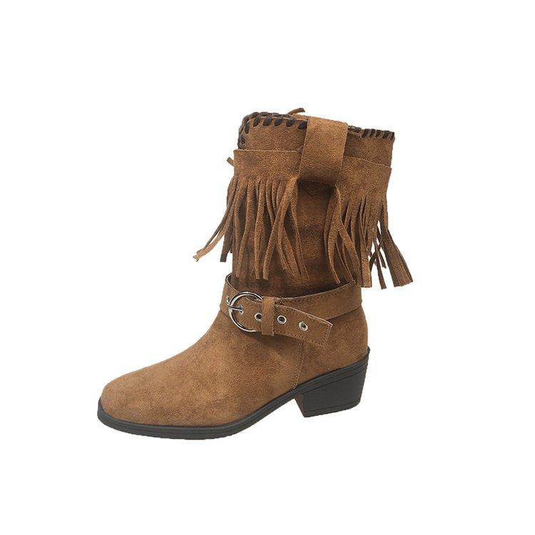 Fashion Small Man Retro Pointed Toe 2025 Women's Mid-Leg Boots Block Heel Booties