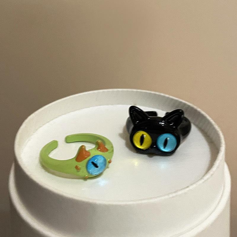 Cute Green Monster Rings Women Sweet Two Color Cat Eyes Open Couple Ring Wedding Finger Accessories Jewelry Gift