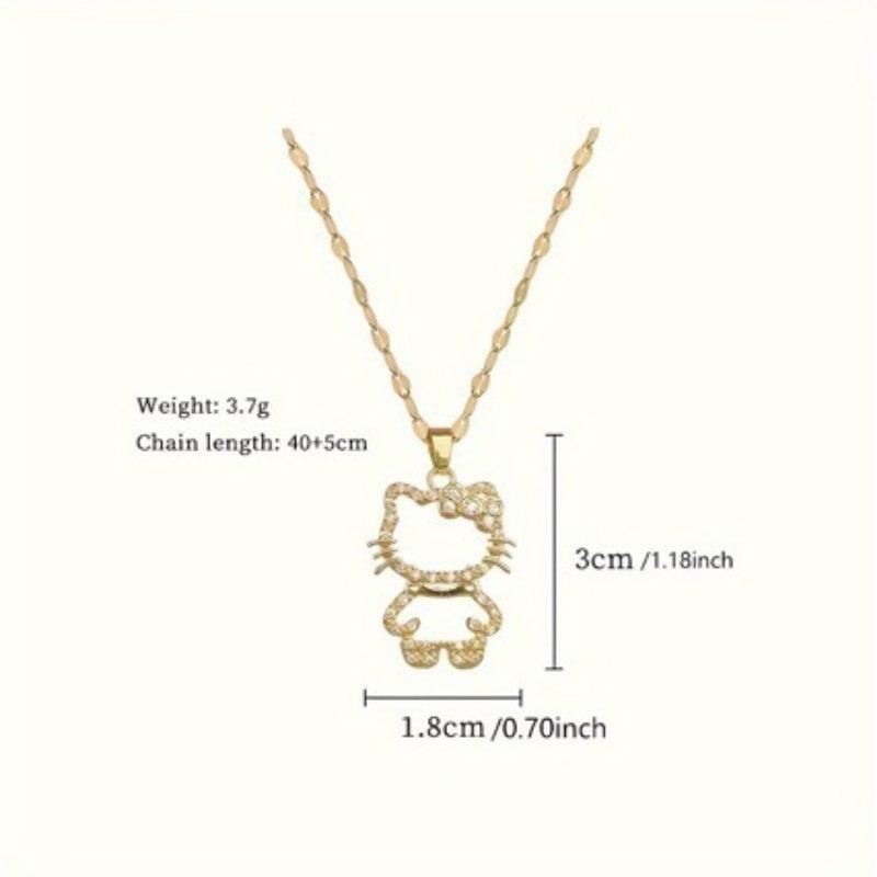 Lukong Cat Light Luxurious Temperament Gorgeous Full Diamond Necklace Women's Versatile Clavicle Chain Titanium Steel Chain