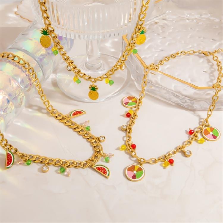 Elegant Country Fruit Charm Necklace Colorful Statement Neckchain Handmade Jewelry for Everyday and Special Occasions
