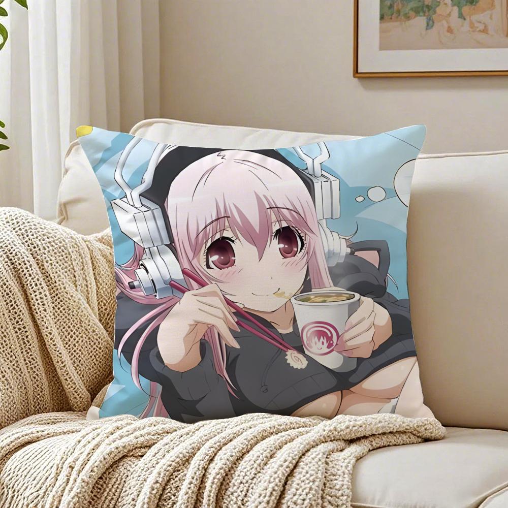 game character idol SSuper SSonico Cushion Cover Pillowcase Antidustmite living Room Sofa Decor Cushion Room