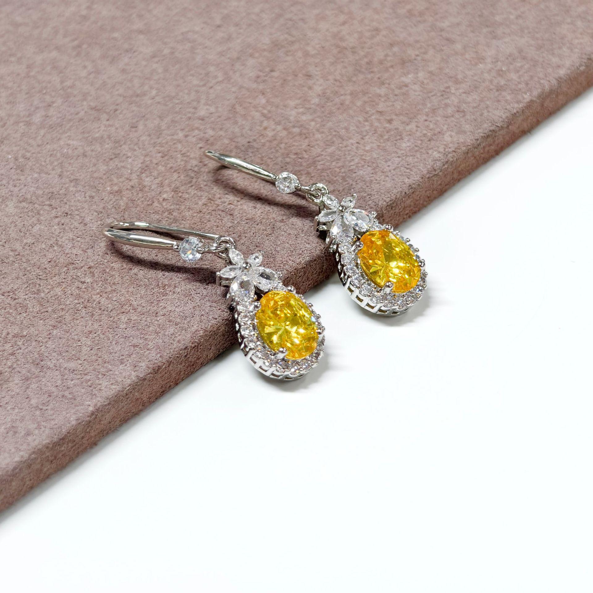 

Европейские и американские роскошные серьги-подвески в виде овальных цветов с бриллиантами и драгоценными камнями