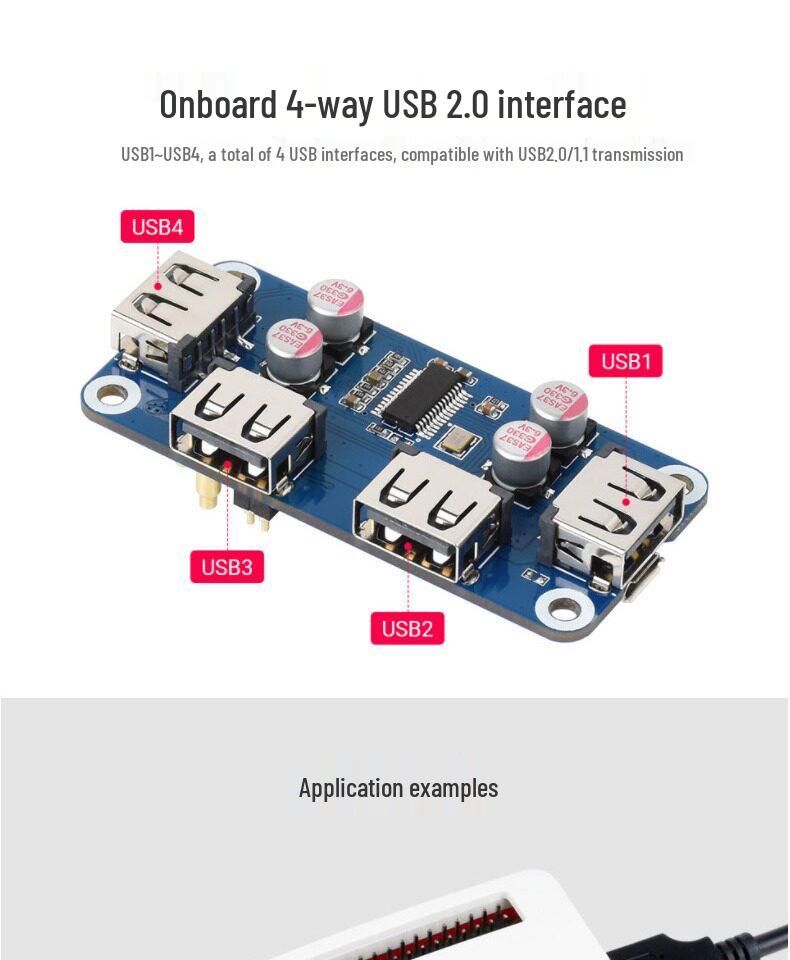 Raspberry Pi 4/Zero USB 2.0 4-Port Erweiterungsplatine mit Pin-Header-Design