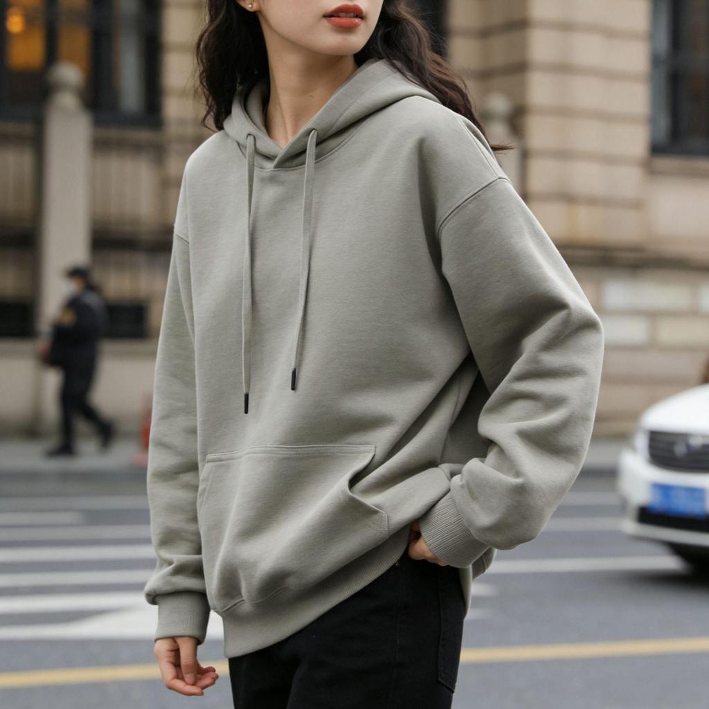 American Style Loose Pullover Hoodie for Women: Autumn/Winter Casual Solid Color Trend
