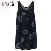HNXC Women's Fashion Summer Spring Solid Color Print Sleeveless O-Neck High Waist Casual Dresses