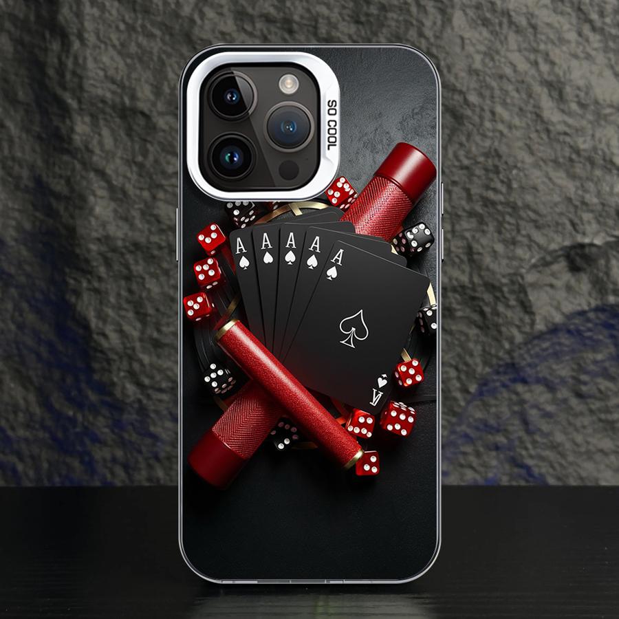 Phone Case for iPhone 15 16 Pro Max 11 13 Pro 14 Plus 12 11Pro 15Pro Max 16e Shell Cover Fundas Poker Cards And Dice