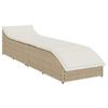 Folding Sun Lounger with Cushion and Storage Space Beige Poly Rattan