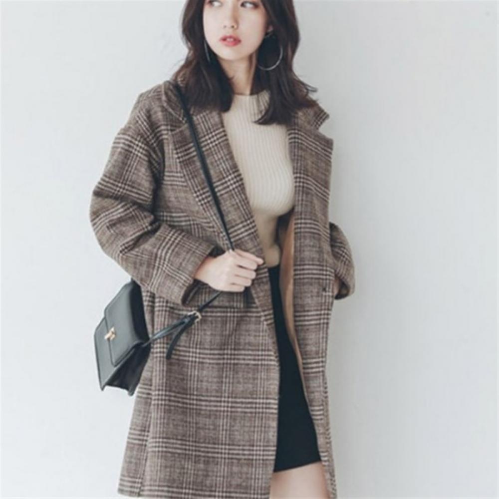 New ArrivalS Open Run Women S Check Wool Long Collar Neck Half Jacket