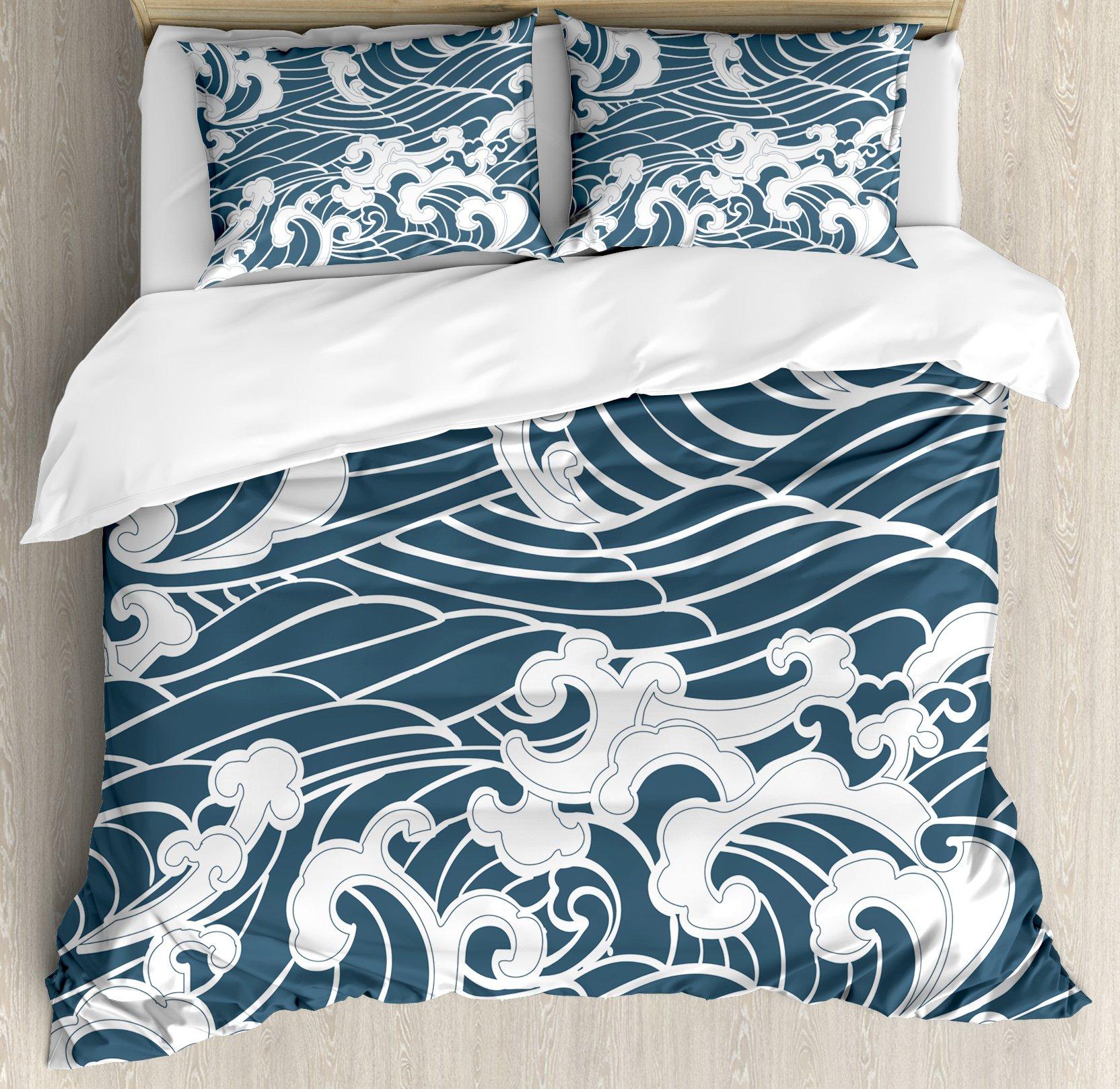 

Sea Waves Duvet Cover Sets For Teens Adults Lightweight Quilt Covers Blue Ocean Coastal Themed Bedding Set Room Decor No Quilt EU Single(135x200cm)