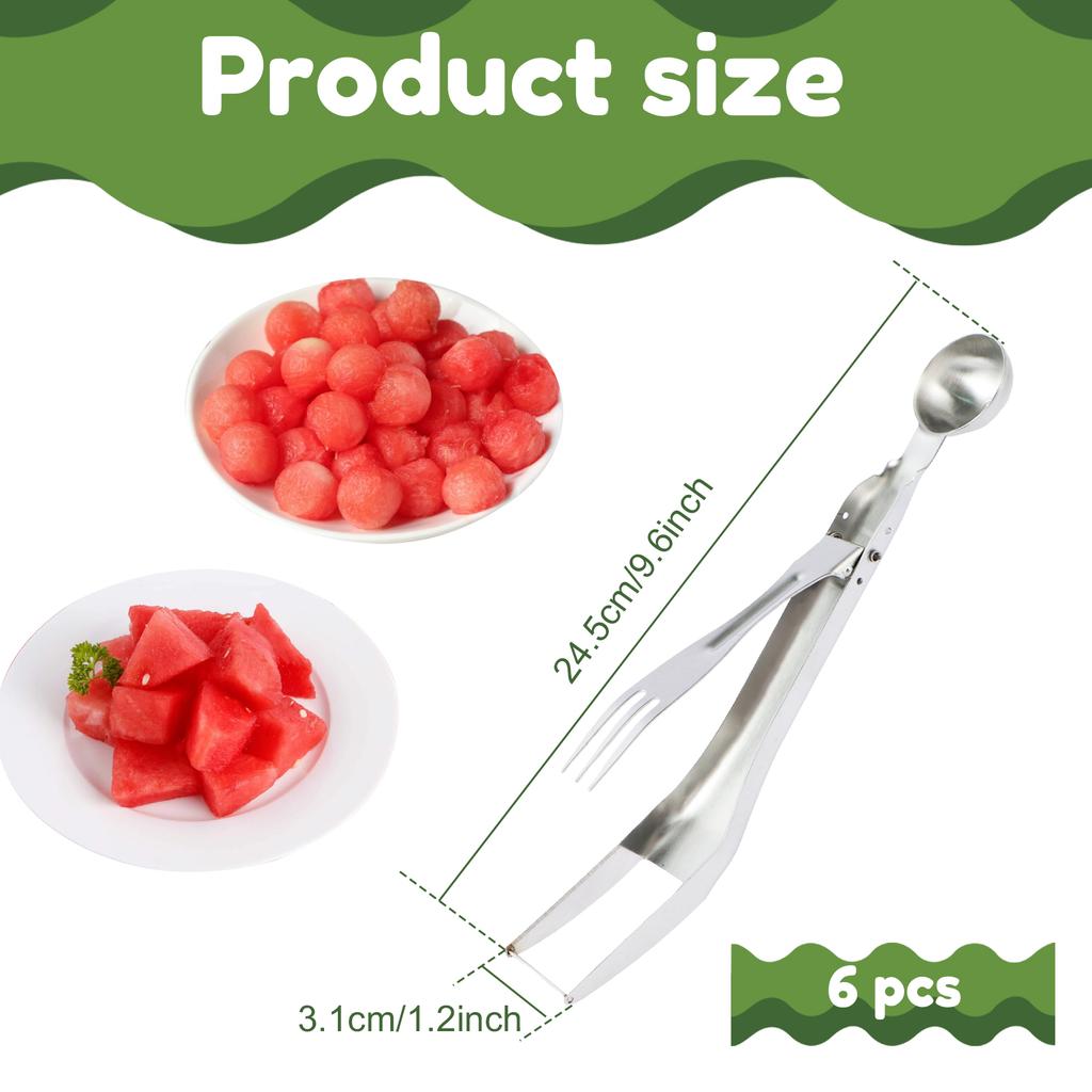 6Pcs Watermelon Fork Slicer Cutter Foldable Fruit Cutter Stainless Steel Watermelon Cutter Slicer Tool Double Head Melon Cube