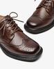 ZUYEE Women's Lace-Up Shoes, Square Toe, Chunky Heel, Wingtip, Genuine Leather Oxford Shoes, Coffee, Size 23.5cm