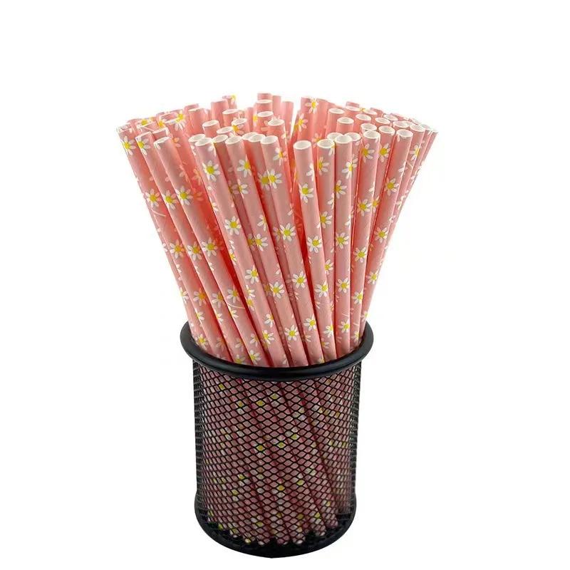 Craft Cake Pop Assorted Multi Colorful Flower Daisy Floral Paper Straws Rose Garden Tea Party Wedding Sticks Rich In Color