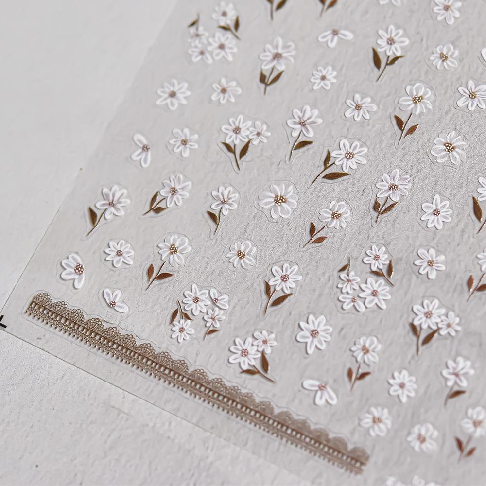 Crystal White Flower Leaves Petal Wet garden Spring Charming Elegant 5D Nail Art Stickers Rhinestone Adhesive Manicure Decals