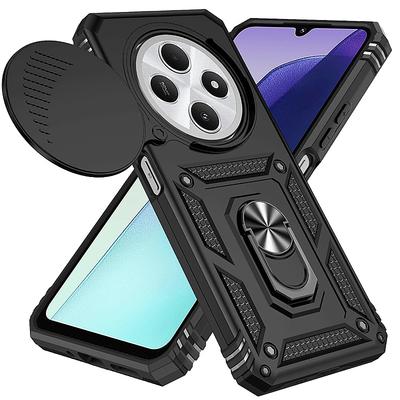 Xiaomi Poco C75 Kılıf için Zırh Funda Sürgülü Kamera Lensi Koruması Telefon Kapağı Pocco Poko Little C75 C 75 PocoC75 Yüzüklü Stand Kılıf