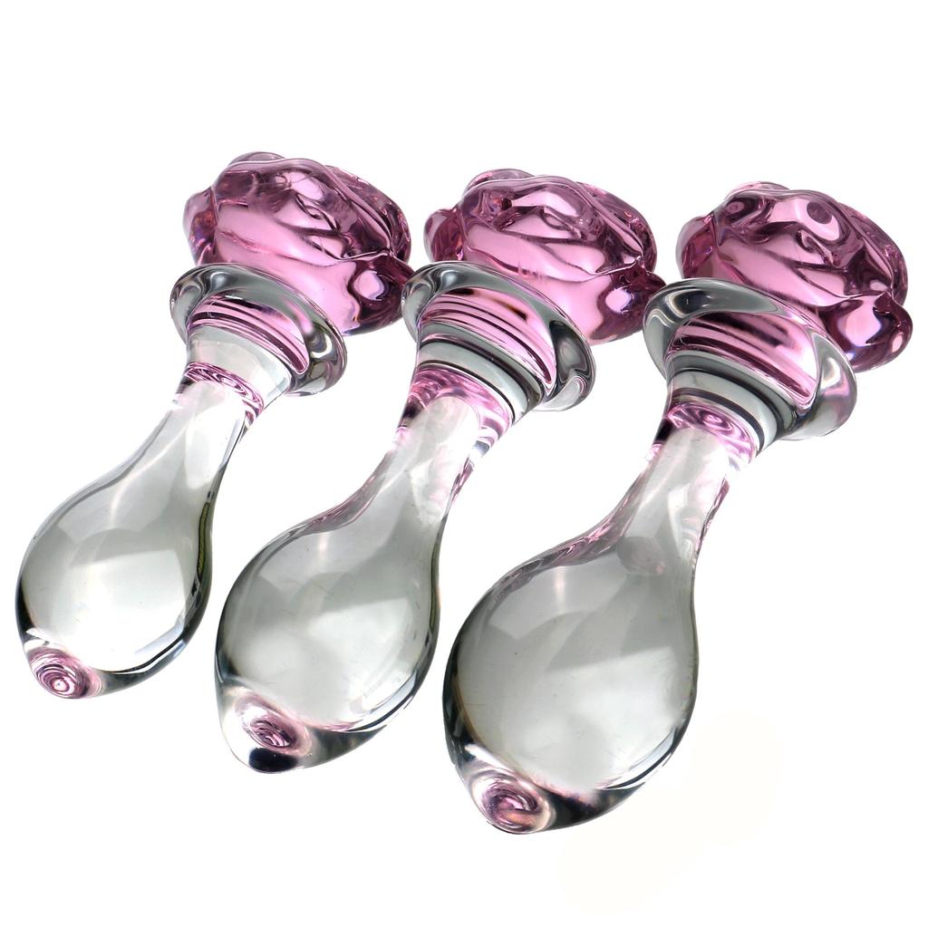 3pcs Rose Flower Glass Anal Plug Vaginal Anus Beads Butt Plug Adult Dildo for Anal Massage Masturbation Sex Toy for Men Women