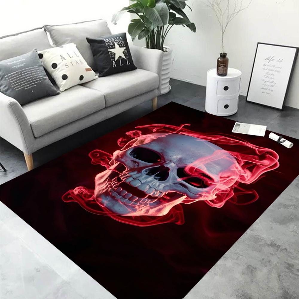 

MINISO Halloween Flame Skull Carpet Black Minimalist Cool Living Room Carpet Rugs for Bedroom Home Decoration 40x60cm