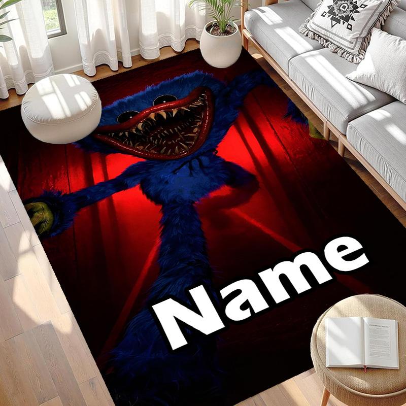 Custom Name Personalized Huggy Wuggy Print Carpet, Versatile Home Decor Rug, for Playroom, Apartment, Balcony, Entryway, Hallway Gift
