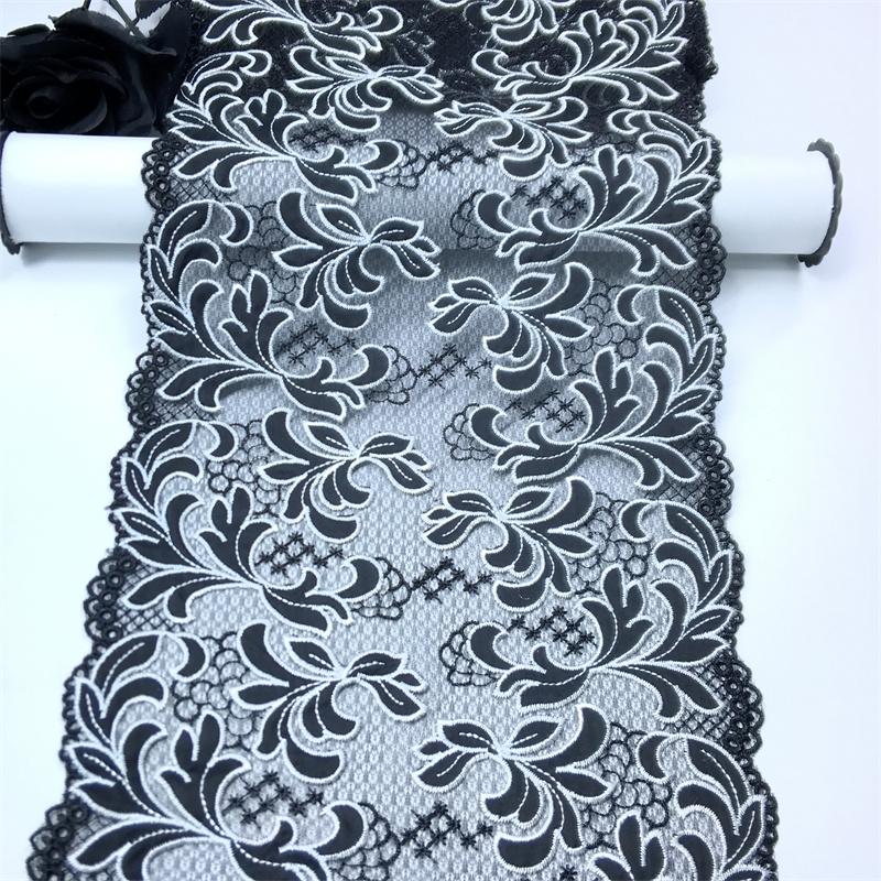 

1m x 21cm Embroidery Tulle Lace, Two-tone Embroidered Net Sewing Fabric Lace for Dress, Lingerie, Bra, Underwear, Garment 1 meter x 21 cm чорний/білий