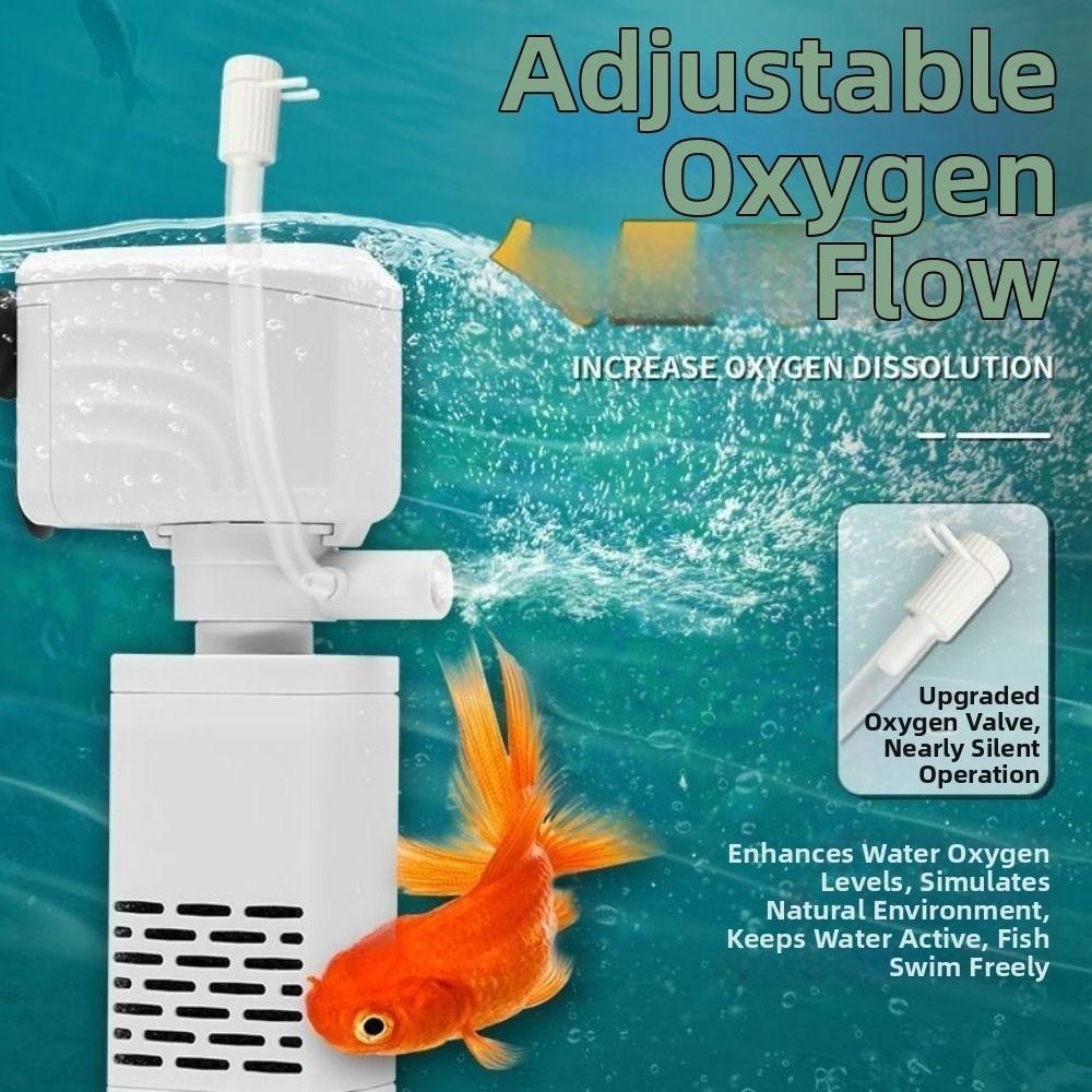 3 in 1 Aquarium Filter Pump Silent Operation Adjustable Flow Submersible Filter with Suction Cup Black Filter Cotton