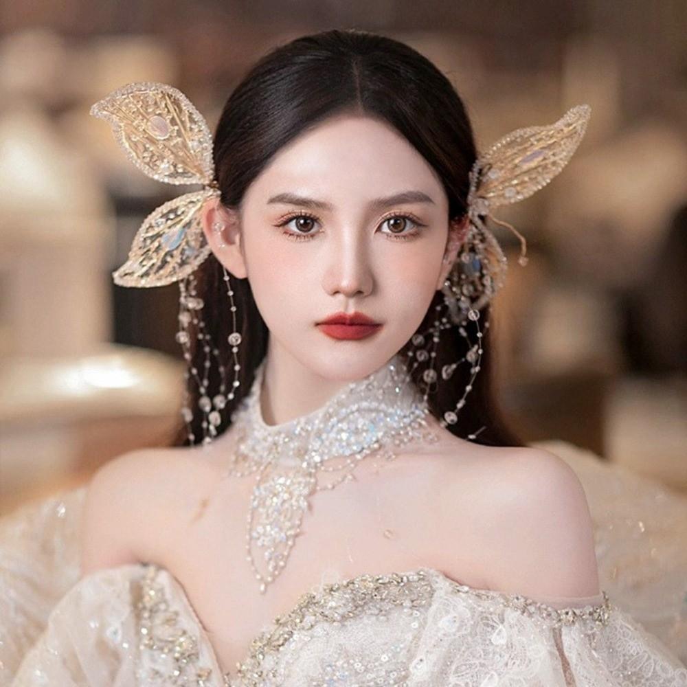 1Pair Fairy Wedding Bridal Headdress Bead Duckbill Clip Cute Tassel Hair Clip  Girl