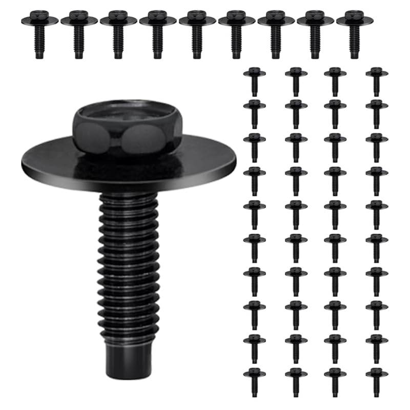 50Pcs M6-1.0 Hex Head Body Bolts Bumper Fender Splash Shield Under Cover Hood,M6 Bolt,Hex Bolts,10Mm Bolt,20Mm Washer