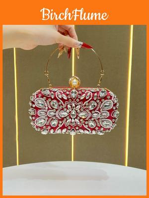 Polyester Evening Clutch With Embedded Rhinestones And Chain Strap For Formal Events