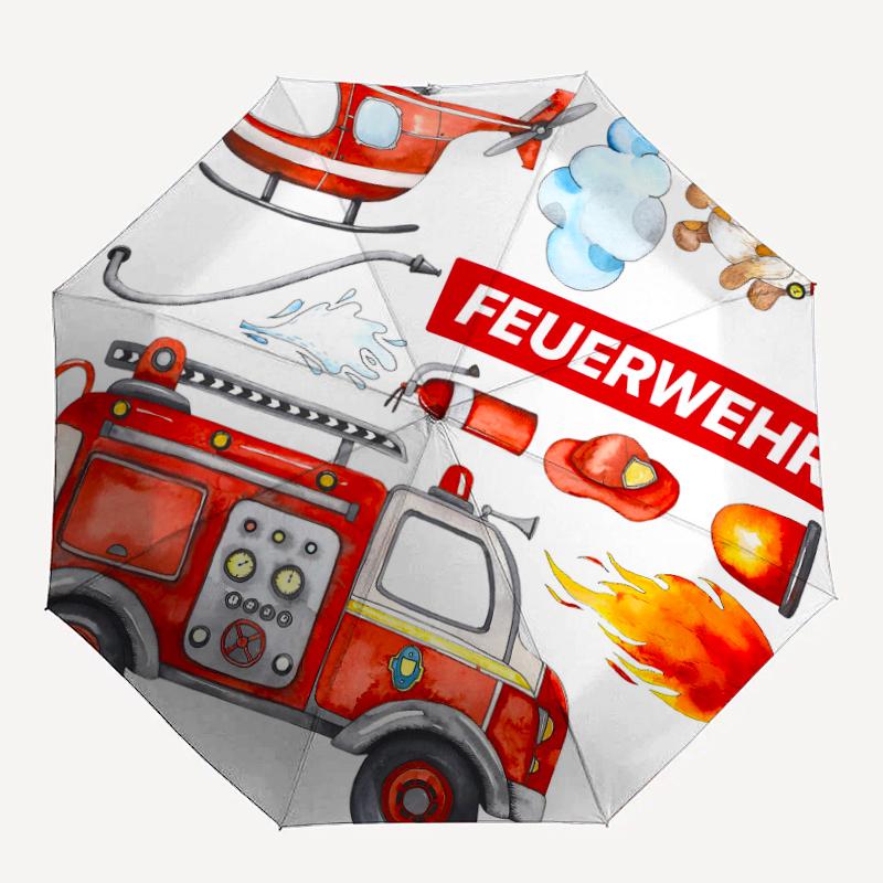 Feuerwehrauto Thema Automatischer Regenschirm, Leicht & Tragbar, 8 Speichen, Perfekt für Reisen im Freien, Geburtstage, Weihnachten, Geschenke.
