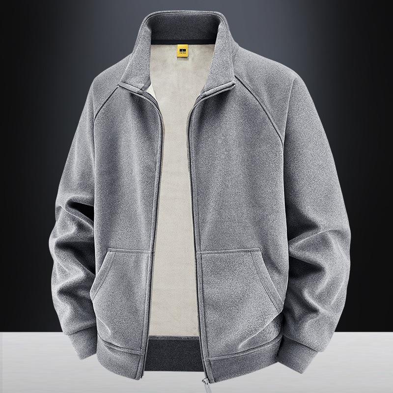 25 Autumn and Winter New Velvet Warm Casual Sweater Solid Color Versatile Zipper Cardigan Jacket Men and Women Simple