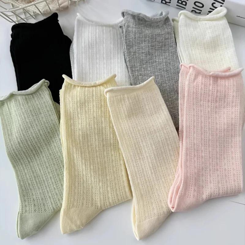 Women Casual Hollow Out Loose Sock Summer Socks For Women Thin New Candy Color Mid-Tube Stockings Sweet Girls Fashion Long Socks