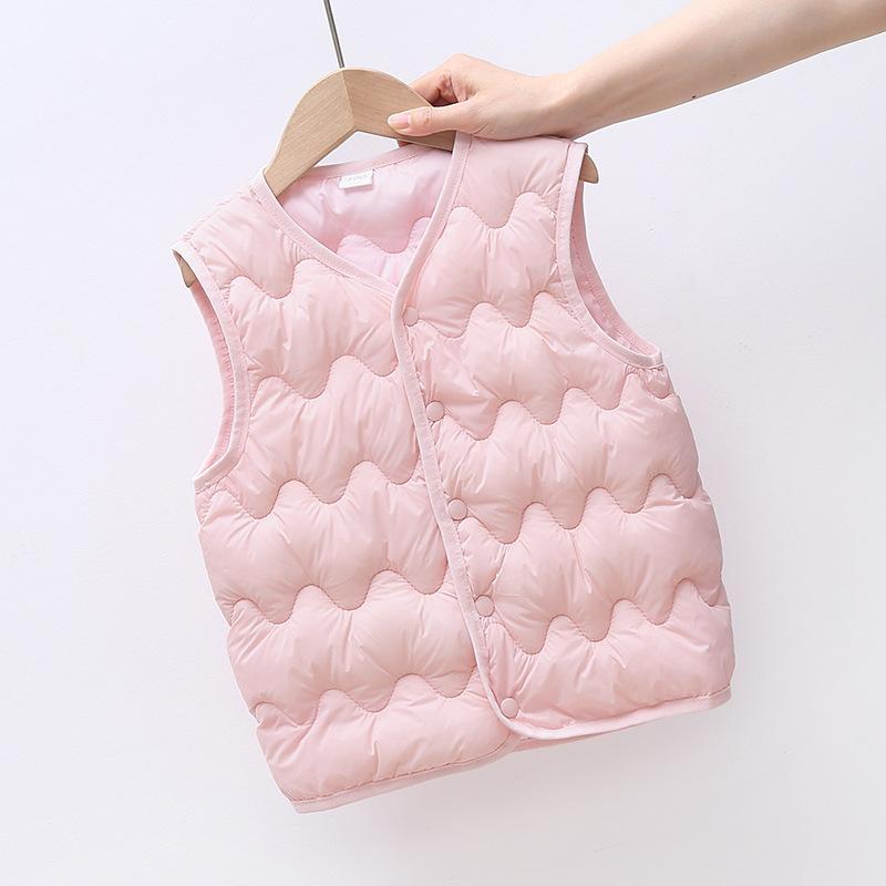 

Детский терможилет Легкая нейлоновая безрукавка Хлопковая подкладка Внутренняя и верхняя одежда Кардиган для малышей Однотонный Осенне-зимний многослойный элемент Легкий в носке 90cm розовый