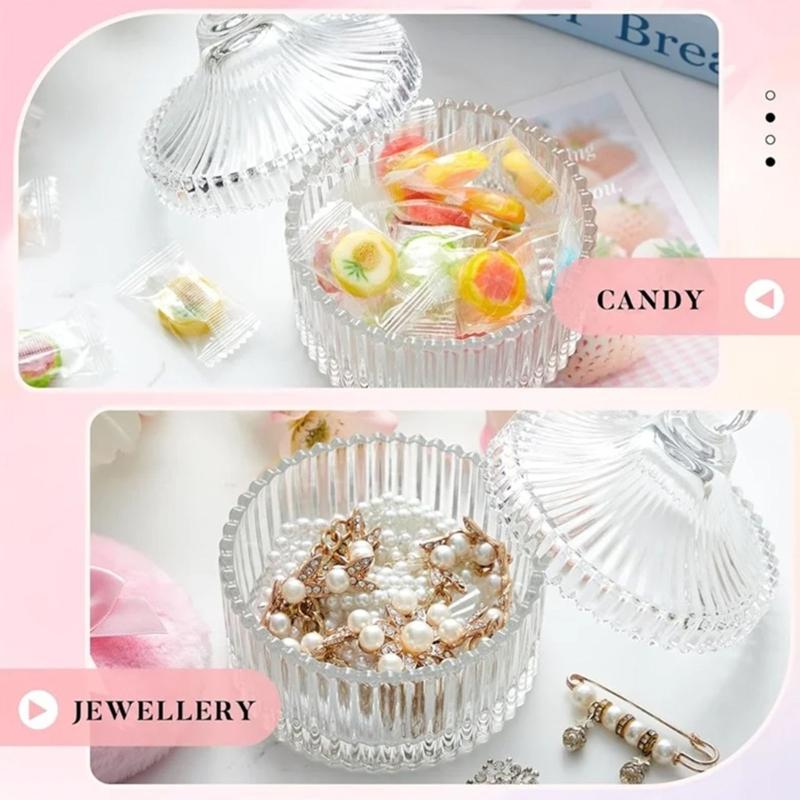 Large Body Powder Puff Glass Storage Jar With Dustproof Lid For Cosmetic Cotton Swabs Makeup Equipment