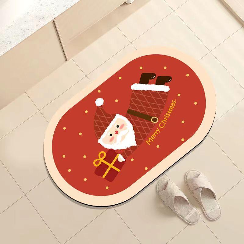 Christmas Cute Cartoon Living Room Bathroom Floor Mat Atmosphere Absorbent Soft Diatom Mud Home Use