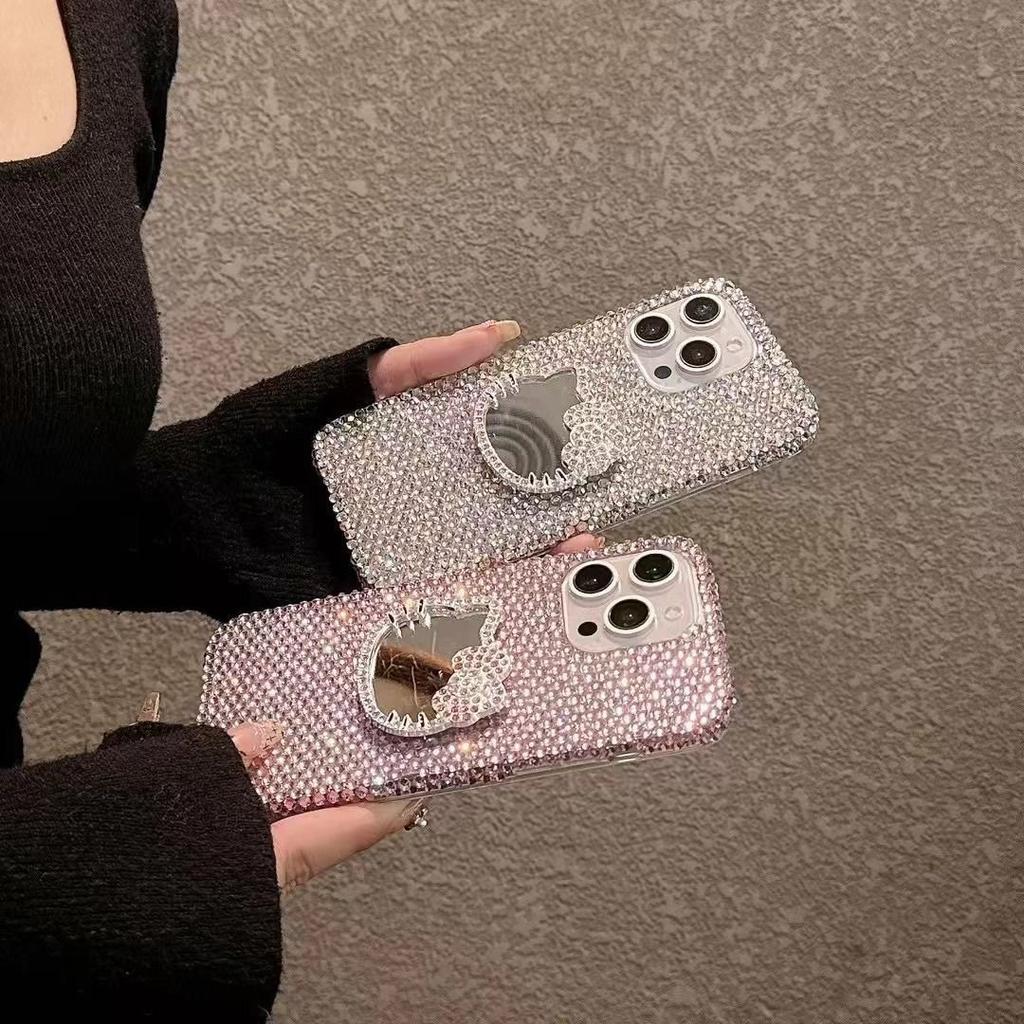 Applicable iPhone17promax High-end Luxury Apple 17 Full Diamond Glass Mirror KT Cat Rhinestone Mobile Phone Case