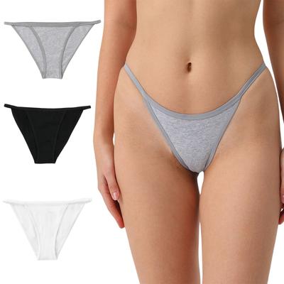 Women's Solid Thong Low-rise Panties Cotton Briefs Comfortable Sexy Panties