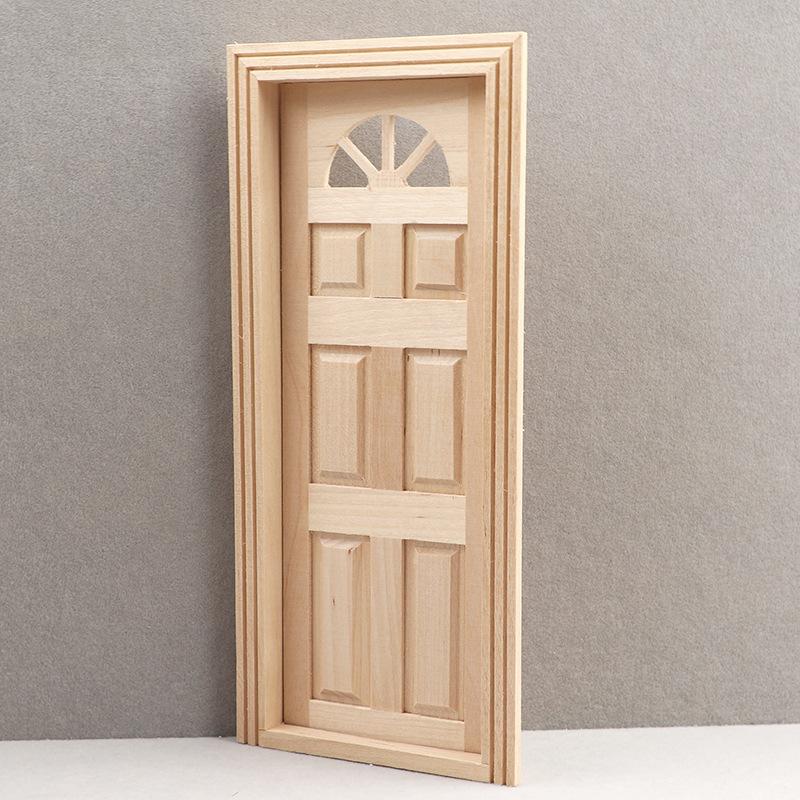1 Set Furniture Accessories 1/12 Wooden Unpainted 6-Panel Door Dolls House Miniature Fairy Garden Decoration