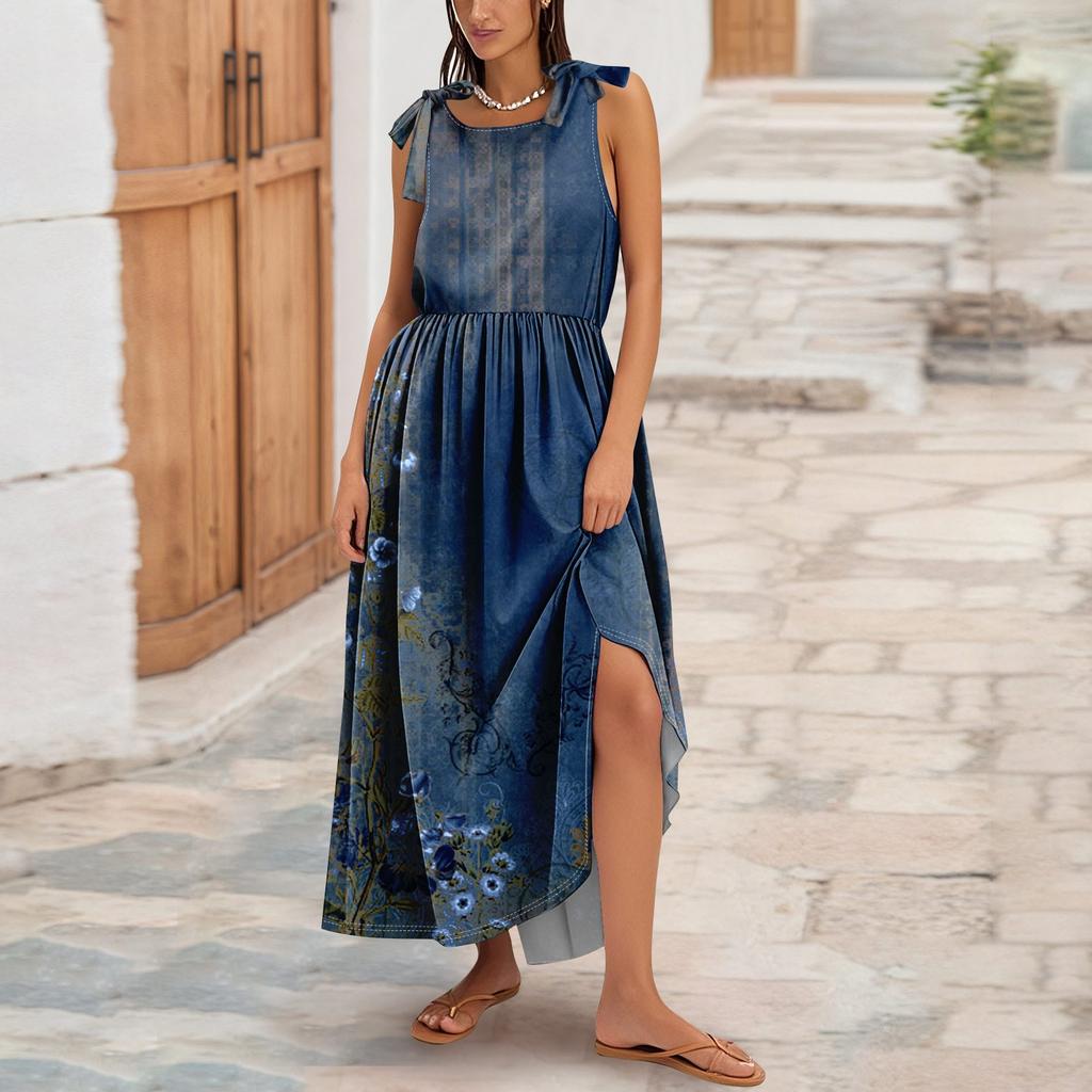 Women's Summer Fashion Tank Dress A-Line Sleeveless Casual Floral/Solid Pocket Dress