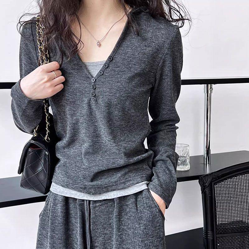

2025 Spring/Summer Chic Women s Set: Thin Long Sleeve Top + Straight Leg Pants, Commuting Slimming Style S [Suggested 75-90 lbs]