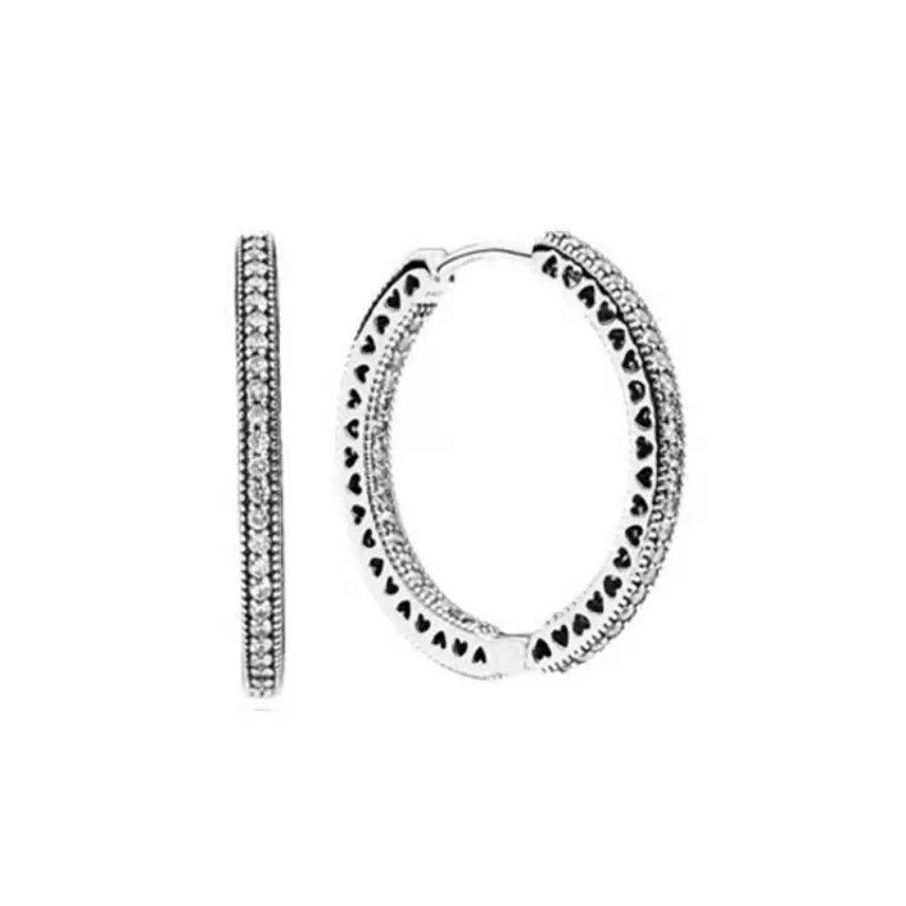 Nya 925 Silverpläterade Hjärta Zirkon Fjäril Hänge Örhängen Original DIY Dam Smycken Hängande Tillbehör Berlock Pärla Amulett