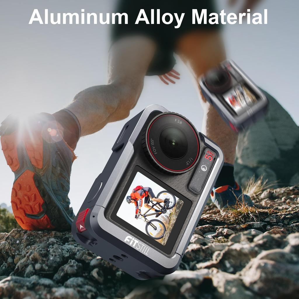 FiTSTILL Aluminum Frame Protective Cage for DJI Osmo Action 5 Carrying Hard Shell Case with Silicone Lens Cover Metal Compatible with Action 5