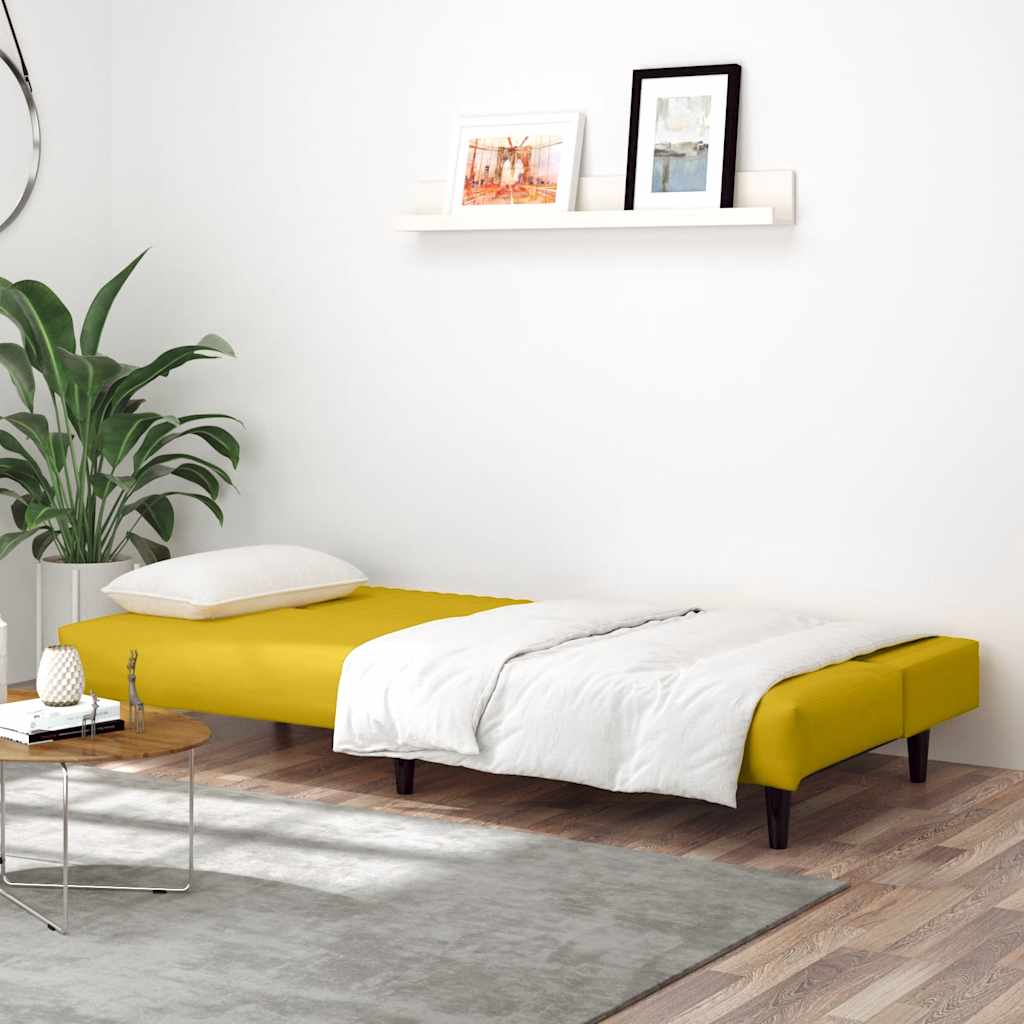 2 Seater Yellow Velvet Sofa Bed