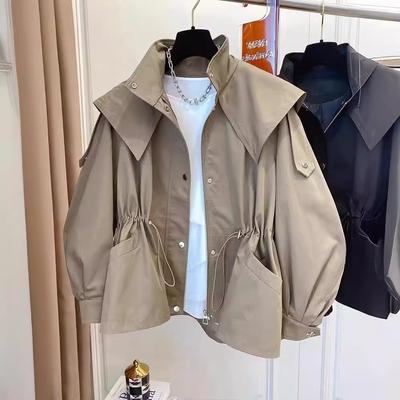 Early Autumn New Loose Casual Short Drawstring Waist Trench Coat Women's Spring and Autumn