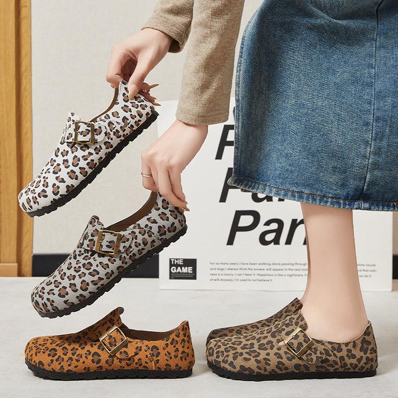 Shoes women's casual shoes leopard print color matching Boken shoes soft sole women's single shoes one pedal lazy shoes trendy versatile women's shoes