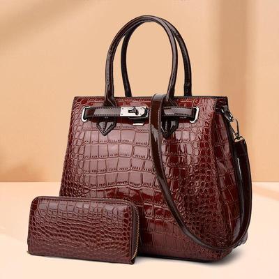 2024 Crocodile Pattern Patent Leather Women's Handbag Set - Shoulder & Crossbody