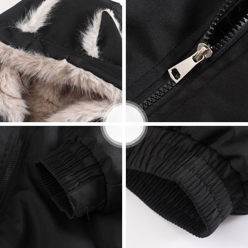 Women Winter Thicken Cotton Jacket Cat Ear Faux Fur Hoodie Cute Print Warm Parka Coat