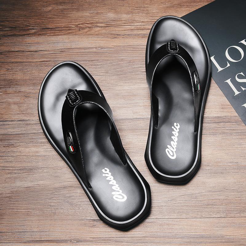 2024 Summer Cowhide Leather Sandals Men's New Men's Leisure Beach Slippers Men's Breathable Leisure Flip Flops Men's Shoes