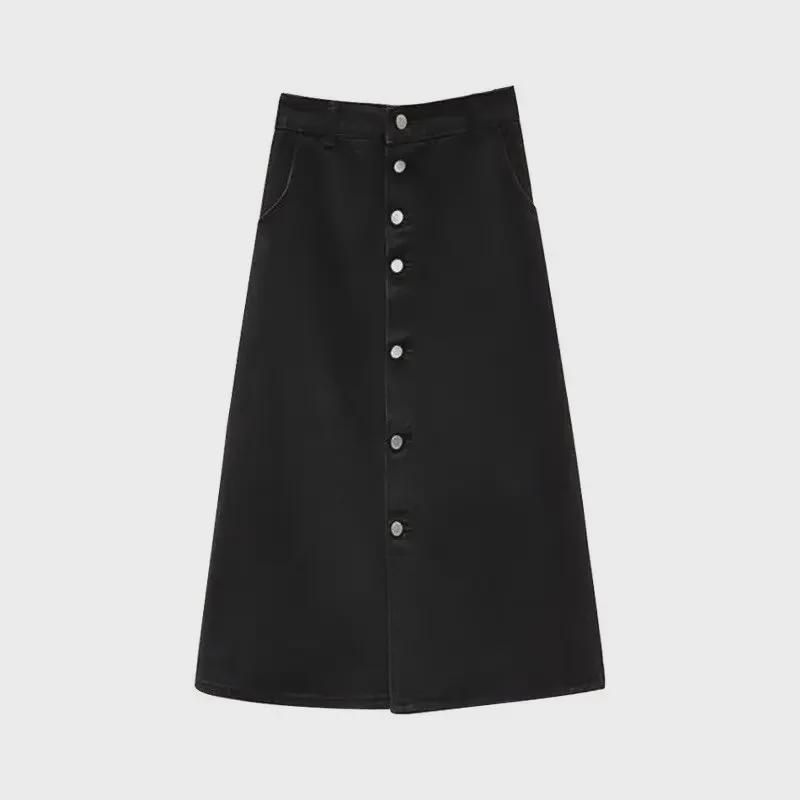 2024 Summer Black High-Waist Denim A-Line Skirt for Women - Available In Large & Small Sizes