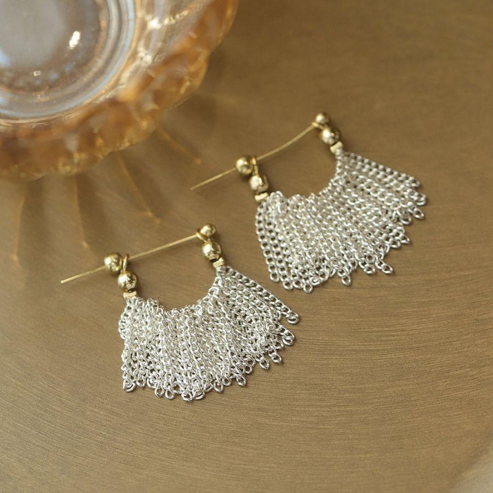 

Серьги с медным жемчугом, серебряные серьги со стразами, темпераментные длинные висячие серьги с кисточками, женские серьги