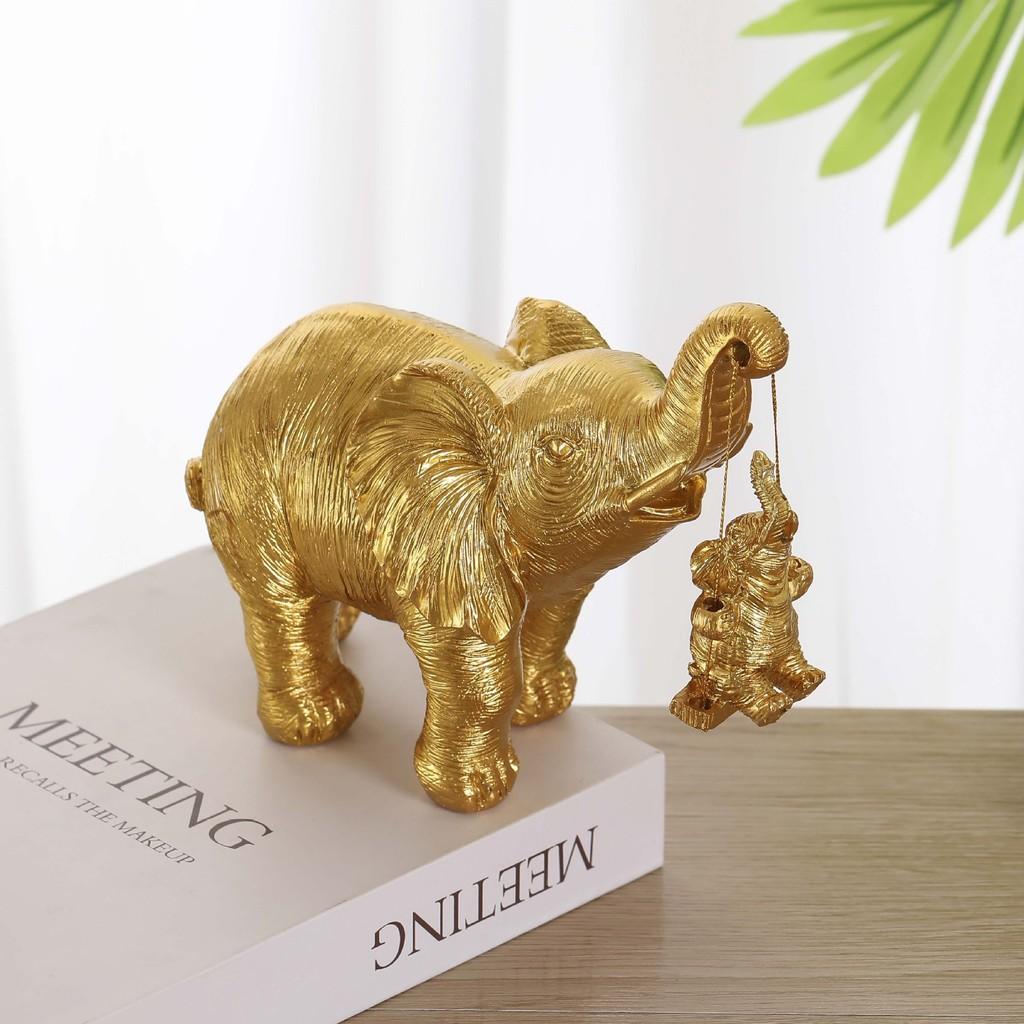 Resin Elephant Craft Figurine With Gold And Silver Finish For Wedding Gifts