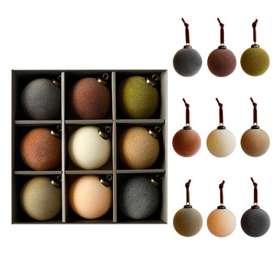 9 Pcs Velvet Christmas Balls 3.15inch Flocked Balls Xmas Tree Ornaments Shatterproof Plastic Balls Tree Hanging Decoration for Holiday Decor