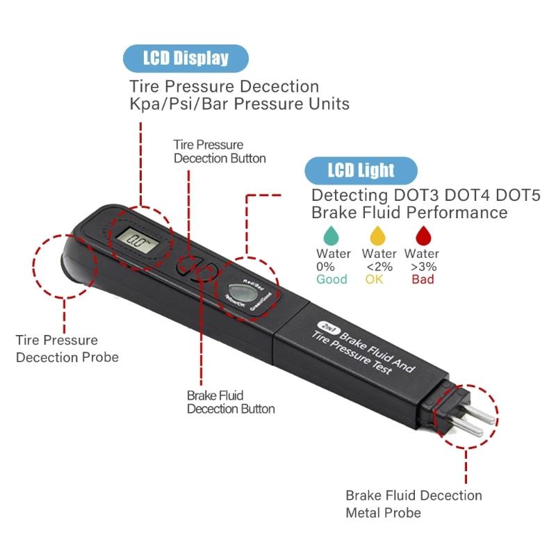Strong Ergonomic Brake Fluid & Tire Pressure Tester Small & Lightweight for Professional Repair Man & DIY Enthusiasts